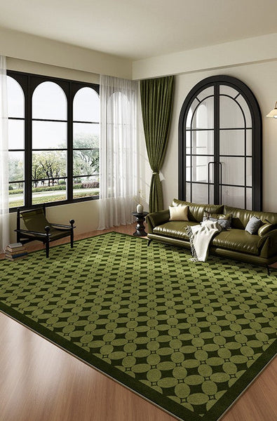 Mid Century Modern Rugs, Green Absract Rugs for Bedroom, Contemporary Modern Rugs for Living Room, Minimalist Geometric Rugs for Living Room-artworkcanvas