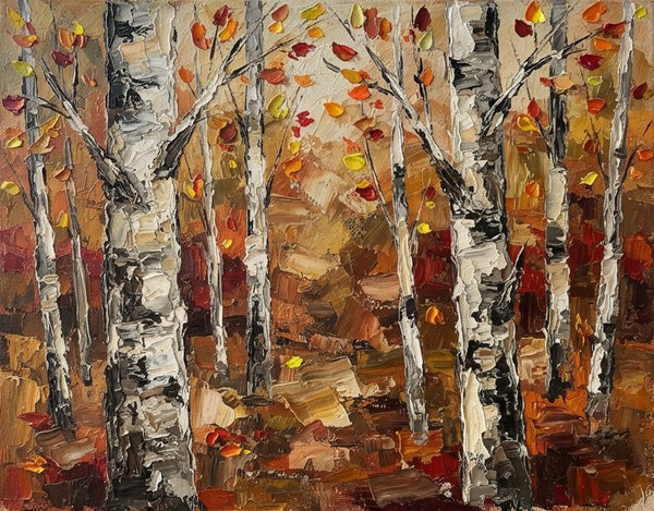 Abstract Landscape Painting, Autumn Birch Tree Painting, Small Canvas Artwork for Sale, Original Canvas Paintings, Buy Paintings Online