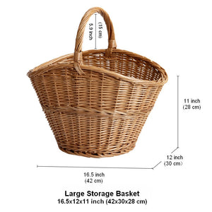 Willow Weaving Baskets with Handle, Large Picnic Food Basket with Handle, Natural Hand-woven Wicker Storage Basket, Natural Fruit Baskets, Kitchen Storage Baskets-artworkcanvas