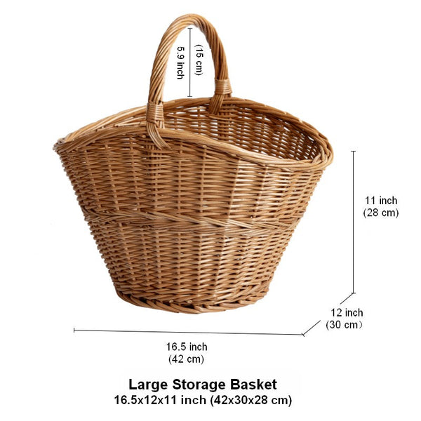 Willow Weaving Baskets with Handle, Large Picnic Food Basket with Handle, Natural Hand-woven Wicker Storage Basket, Natural Fruit Baskets, Kitchen Storage Baskets-artworkcanvas