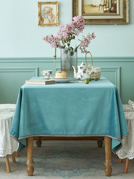 Ramie Velvet Rectangle Tablecloth for Home Decoration, Blue Square Tablecloth for Round Table, Modern Blue Table Cloth for Dining Room Table-artworkcanvas
