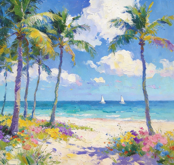 Landscape Paintings on Canvas, Florida Beach Scenery, Seashore Paintings, Original Canvas Paintings, Buy Paintings Online, Hand Painted Canvas Art, Heavy Texture Oil Paintings-artworkcanvas