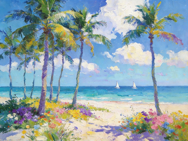 Landscape Paintings on Canvas, Florida Beach Scenery, Seashore Paintings, Original Canvas Paintings, Buy Paintings Online, Hand Painted Canvas Art, Heavy Texture Oil Paintings-artworkcanvas