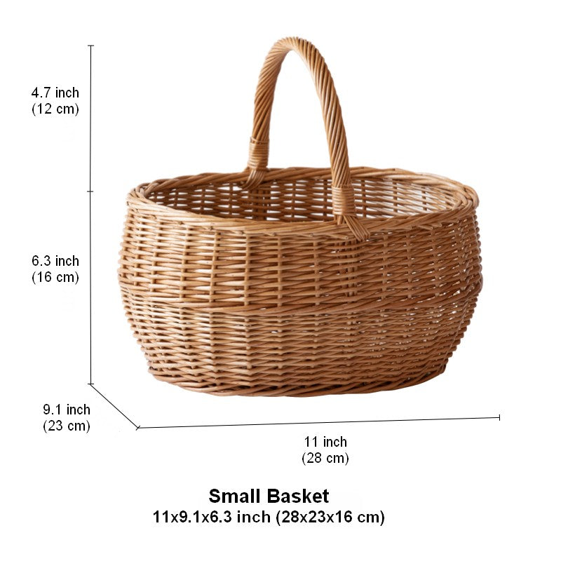 Large Picnic Food Basket with Handle, Natural Hand-woven Wicker Storage Basket, Willow Weaving Baskets for Vegetable, Natural Fruit Basket, Kitchen Storage Baskets-artworkcanvas