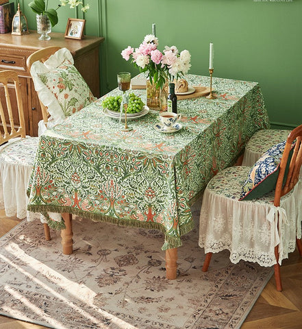 Green Flower Pattern Tablecloth for Home Decoration, Large Square Tablecloth for Round Table, Extra Large Rectangle Tablecloth for Dining Room Table-artworkcanvas