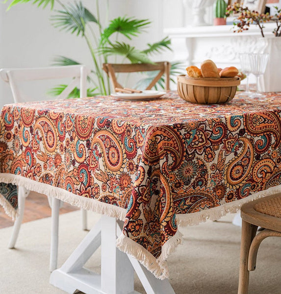 Oriental Rectangular Table Covers for Coffee Table, Large Modern Linen Tablecloths, Bohemian Rectangular Tablecloth for Oval Table-artworkcanvas