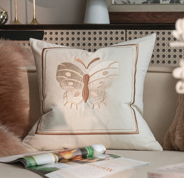Embroidered Butterfly Pillow Covers, Modern Decorative Pillows for Bedroom, Decorative Pillow Arrangement Ideas for Couch, Large Decorative Throw Pillows for Living Room-artworkcanvas
