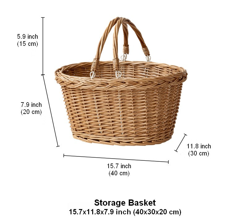 Kitchen Storage Baskets, Small Picnic Food Basket with Handle, Natural Hand-woven Wicker Storage Basket, Willow Weaving Baskets for Vegetable, Natural Fruit Basket-artworkcanvas