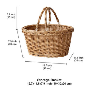 Kitchen Storage Baskets, Small Picnic Food Basket with Handle, Natural Hand-woven Wicker Storage Basket, Willow Weaving Baskets for Vegetable, Natural Fruit Basket-artworkcanvas
