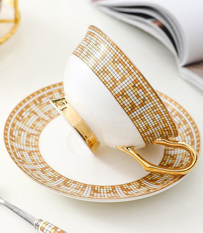 Bone China Porcelain Tea Cup Set for Office, Yellow Ceramic Cups, Elegant British Ceramic Coffee Cups, Unique Tea Cup and Saucer in Gift Box-artworkcanvas