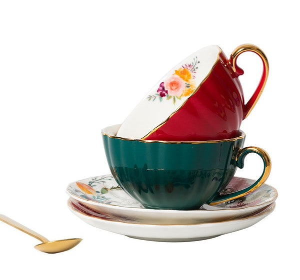 Elegant Ceramic Coffee Cups, Beautiful British Tea Cups, Creative Porcelain Tea Cup Saucer Set, 6.8 oz Tea Cup and Saucer in Gift Box-artworkcanvas