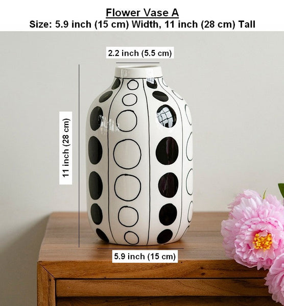 Ceramic Bud Vases, Black and White Polka Dot Flower Vase, Small Flower Vases on Table, Modern Porcelain Flower Vases, Handmade Water Holding Flower Vases-artworkcanvas
