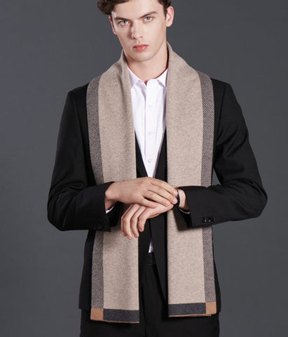 Fashion Scarf, Simple Business Formal Men Scarf Styles, Beige Thick Wool Scarf, Wool Scarf for Gentleman, Men's Winter Scarf, Casual Scarf Men, Men's Wool Scarf Winter-artworkcanvas