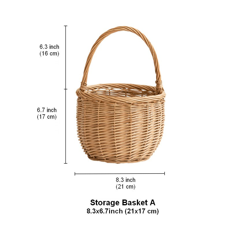 Wicker Storage Basket for Kitchen, Hand-woven Picnic Food Basket with Handle, Willow Weaving Baskets for Vegetable, Natural Fruit Basket, Storage Basket for Shelves-artworkcanvas