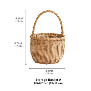 Wicker Storage Basket for Kitchen, Hand-woven Picnic Food Basket with Handle, Willow Weaving Baskets for Vegetable, Natural Fruit Basket, Storage Basket for Shelves-artworkcanvas