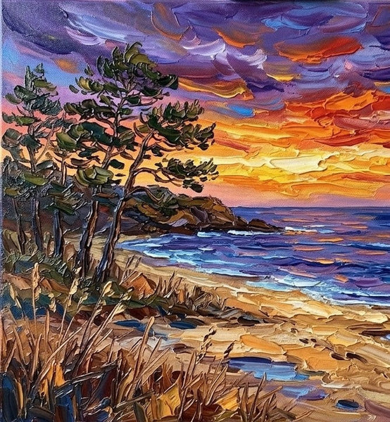 Original Landscape Paintings, Sunset Sails on the Coast, Original Oil Paintings, Buy Small Paintings Online, Hand Painted Canvas Art, Small Canvas Artwork for Sale