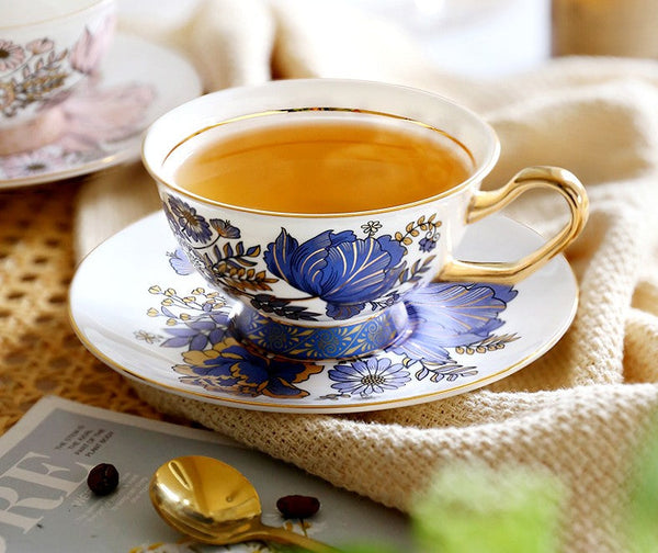 Unique Iris Flower Tea Cup and Saucer in Gift Box, Elegant Ceramic Coffee Cups, Afternoon British Tea Cups, Royal Porcelain Tea Cup Set-artworkcanvas