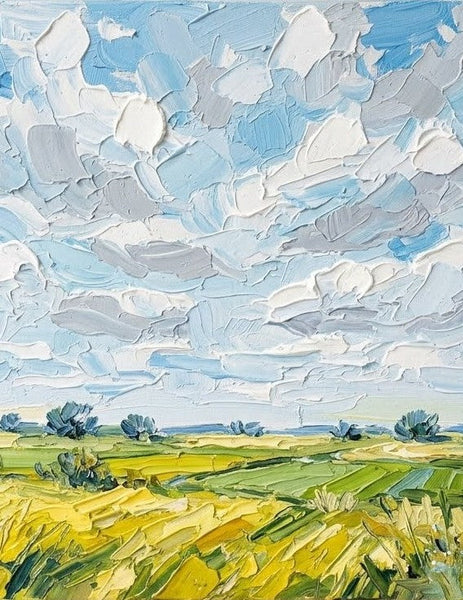 Original Oil Painting for Sale, Sunny Clouds Drifting Over the Field, Abstract Landscape Paintings, Hand Painted Canvas Art