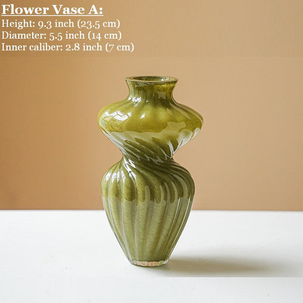 Handmade Contemporary Glass Vases, Modern Green Vases for Living Room, Mid Century Vases for Flowers, Unique Decorative Glass Vase, Centerpiece Vases on Table-artworkcanvas