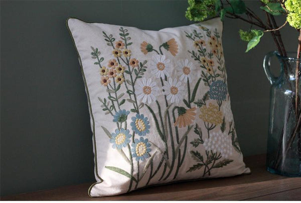 Flower Decorative Throw Pillows, Decorative Pillows for Sofa, Embroider Flower Cotton and linen Pillow Cover, Farmhouse Decorative Pillows-artworkcanvas