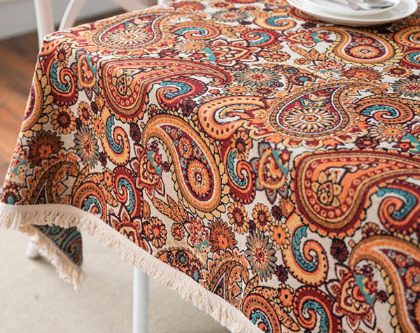 Oriental Rectangular Table Covers for Coffee Table, Large Modern Linen Tablecloths, Bohemian Rectangular Tablecloth for Oval Table-artworkcanvas
