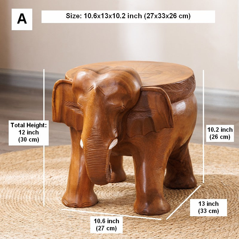Dining Table Stool, Handmade Solid Wood low Stool, Elephant Wooden Stool, Elephant Sofa Stool, Creative Shoe-changing Stool-artworkcanvas