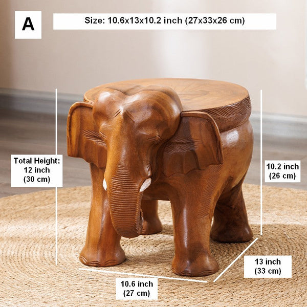 Dining Table Stool, Handmade Solid Wood low Stool, Elephant Wooden Stool, Elephant Sofa Stool, Creative Shoe-changing Stool-artworkcanvas