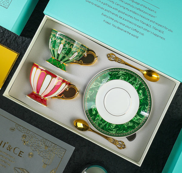 Beautiful British Tea Cup with Saucer, 8 oz Creative Porcelain Tea Cup and Saucer Set of 2 Cups, Elegant Ceramic Coffee Cups, Unique Tea Cup and Saucer in Gift Box as Birthday Gift-artworkcanvas