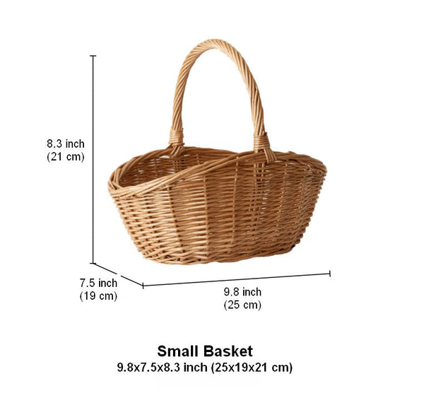 Natural Hand-woven Wicker Storage Basket, Large Picnic Food Basket with Handle, Lovely Willow Weaving Baskets for Vegetable, Natural Fruit Basket, Kitchen Storage Baskets-artworkcanvas