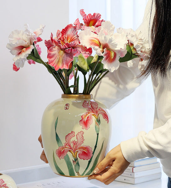 Centerpiece Ceramic Bouquet Vases, Handmade Modern Flower Vase, Large Flower Vases on Dining Table, Porcelain Flower Vases-artworkcanvas