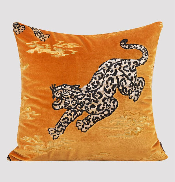 Contemporary Modern Sofa Pillows, Yellow Embroidery Tiger Pattern Pillows for Couch, Decorative Throw Pillows for Bedroom, Large Modern Sofa Pillow for Living Room-artworkcanvas