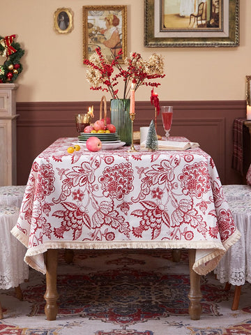 Flower Pattern Tablecloth for Holiday Decoration, Square Tablecloth for Round Table, Large Cotton Rectangle Tablecloth for Home Decoration, Farmhouse Table Cloth Dining Room Table-artworkcanvas