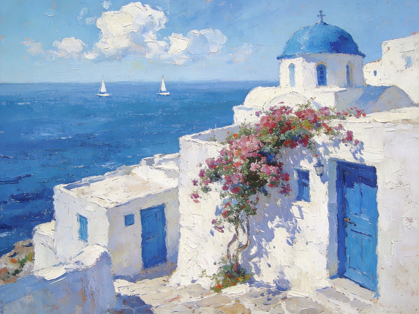 Heavy Texture Artwork, Sail into the Aegean Dream, Hand Painted Canvas Art, Small Oil Paintings, Landscape Canvas Paintings, Original Canvas Paintings