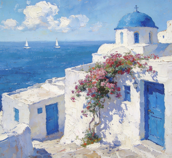 Heavy Texture Artwork, Sail into the Aegean Dream, Hand Painted Canvas Art, Small Oil Paintings, Landscape Canvas Paintings, Original Canvas Paintings