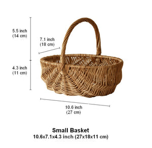 Natural Fruit Basket, Kitchen Storage Baskets, Natural Hand-woven Wicker Storage Basket, Large Picnic Food Basket with Handle, Lovely Willow Weaving Baskets for Vegetable-artworkcanvas