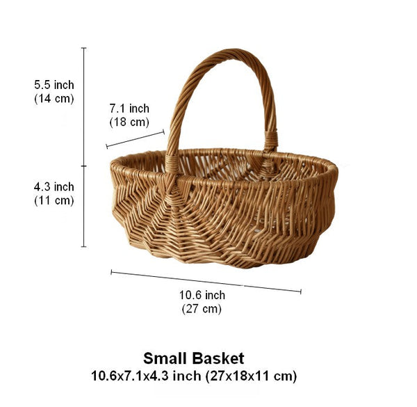 Natural Fruit Basket, Kitchen Storage Baskets, Natural Hand-woven Wicker Storage Basket, Large Picnic Food Basket with Handle, Lovely Willow Weaving Baskets for Vegetable-artworkcanvas