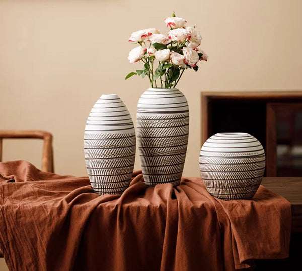 Centerpiece on Dining Table, Large Flower Vase on Table, Modern Bouquet Flower Vases, Handmade Pottery Flower Vases Urn, Water Holding Flower Vases-artworkcanvas