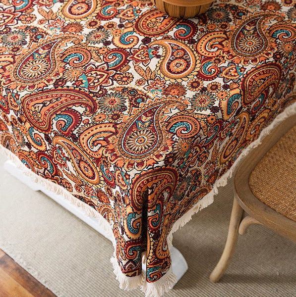 Oriental Rectangular Table Covers for Coffee Table, Large Modern Linen Tablecloths, Bohemian Rectangular Tablecloth for Oval Table-artworkcanvas