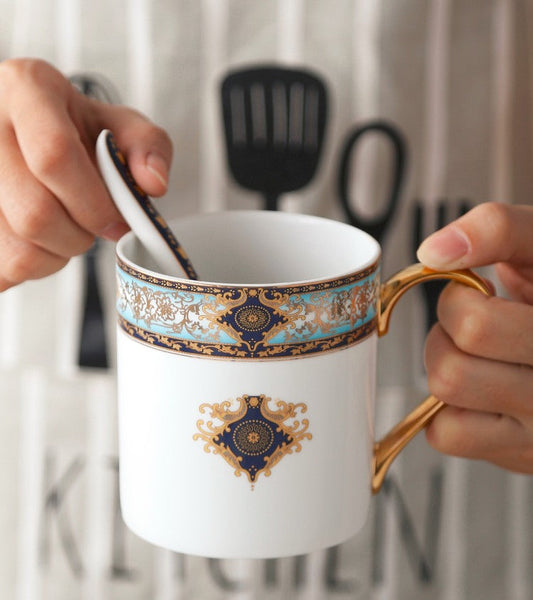 Elegant Ceramic Coffee Mug, Beautiful British Tea Cups, Large Royal Porcelain Mug, Large Capacity Ceramic Mugs for Office-artworkcanvas
