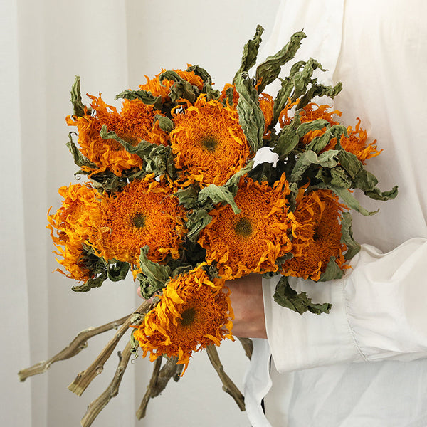 Natural Decorations, A Bunch of Sunflowers, Flower Arrangement, Handmade Artificial Flowers for Home Decor, Natural Dried Sunflower Stems-artworkcanvas