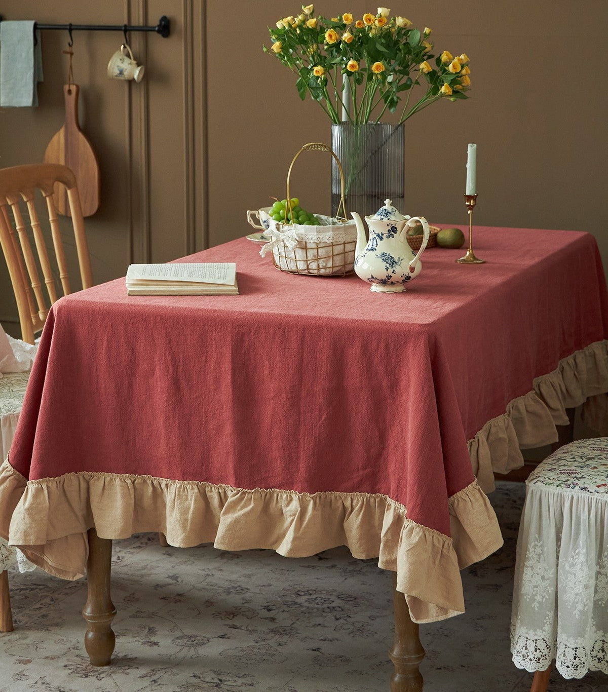 Square Tablecloth for Round Table, Red Modern Table Cloth, Ramie Tablecloth for Home Decoration, Extra Large Rectangle Tablecloth for Dining Room Table-artworkcanvas