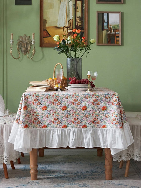 Extra Large Rectangle Tablecloth for Dining Room Table, Natural Spring Flower Farmhouse Table Cloth, Flower Pattern Cotton Tablecloth, Square Tablecloth for Round Table-artworkcanvas