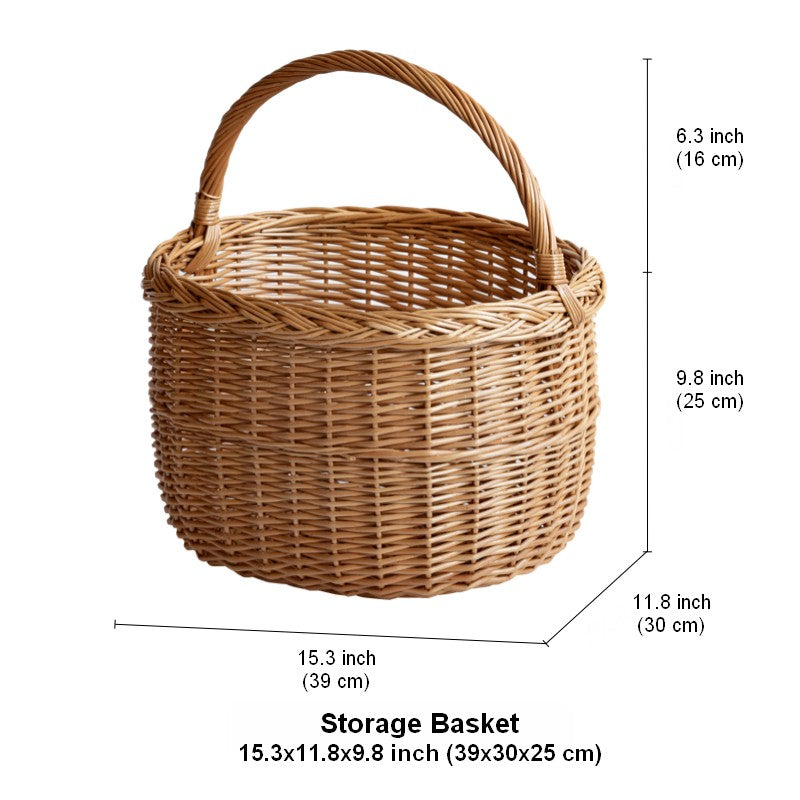 Hand-woven Wicker Storage Basket, Natural Fruit Basket, Storage Basket for Kitchen, Picnic Storage Basket with Handle, Willow Weaving Storage Basket for Shelves-artworkcanvas