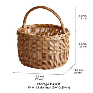Hand-woven Wicker Storage Basket, Natural Fruit Basket, Storage Basket for Kitchen, Picnic Storage Basket with Handle, Willow Weaving Storage Basket for Shelves-artworkcanvas