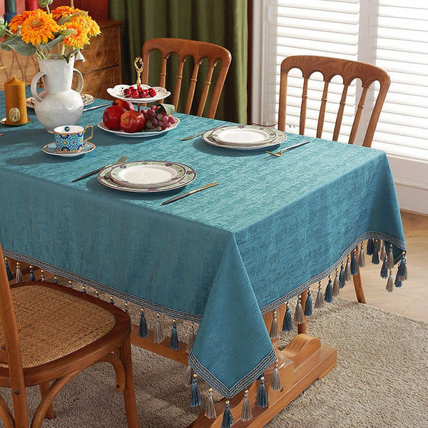 Green Fringes Tablecloth for Home Decoration, Square Tablecloth for Round Table, Modern Rectangle Tablecloth, Large Simple Table Cloth for Dining Room Table-artworkcanvas