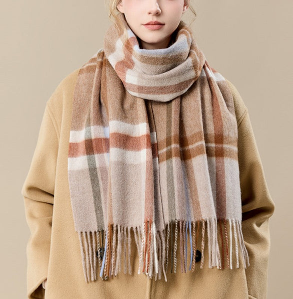 Checked Scarf Winter Wool Scarf, Soft Cashmere Scarf for Women, Elegant Wool Scarves, Warm Winter Scarf, Cold Weather Scarf, Holiday Scarf, Fashion Scarf, Christmas Gifts for Her-artworkcanvas