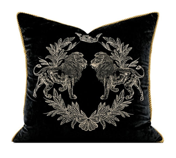 Modern Pillows for Couch, Embroidery Lion Decorative Pillow Covers, Decorative Throw Pillows for Living Room, Large Modern Sofa Pillows-artworkcanvas