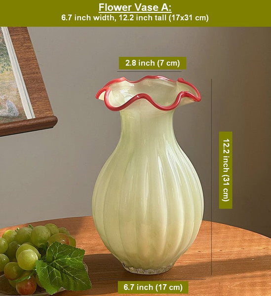 French Vintage Glass Flower Vases, Glass Bud Vases, Flower Vases on Table, Handmade Water Holding Flower Vases-artworkcanvas