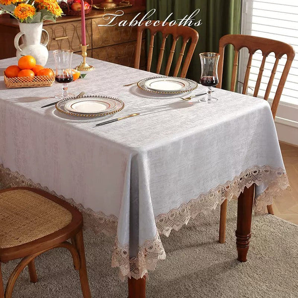 Large Modern Rectangle Tablecloth, Square Tablecloth for Round Table, Modern Table Cover for Dining Room Table, Gray Lace Tablecloth for Home Decoration-artworkcanvas