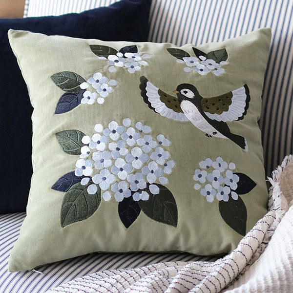 Living Room Decorative Pillows, Embroidered Swallow Birds Cushion, Large Decorative Pillows for Couch, Modern Throw Pillows for Bedroom, Decorative Pillow Arrangement Ideas for Couch-artworkcanvas